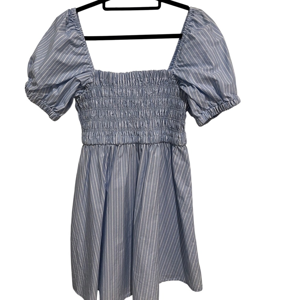 Celebrity Pink Womens XL Blue White Striped Smocked Puff‎ Sleeve Mini Dress